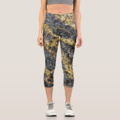 抽象芸術金ゴールドは岩のような輝きを放つ カプリレギンス (正面)