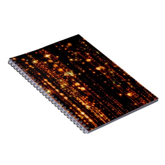 抽象芸術金ゴールドは明るい粒子と炎を伴う雨 ノートブック (右側)