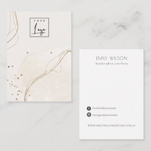 抽象芸術金ゴールドアイボリースタッドイヤリングロゴ表示 名刺 (正面/裏面)