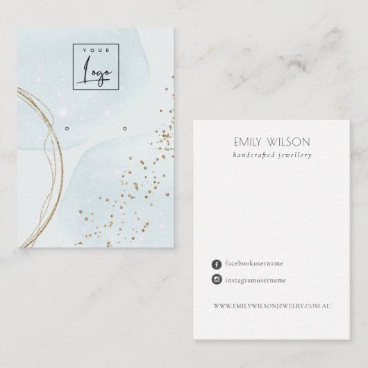 抽象芸術金ゴールドアクアブルースタッドイヤリングロゴディスプレイ 名刺 (正面/裏面)