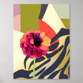 抽象芸術金ゴールドアクセント《植物》百日草フラワーアート 箔ポスター (正面)