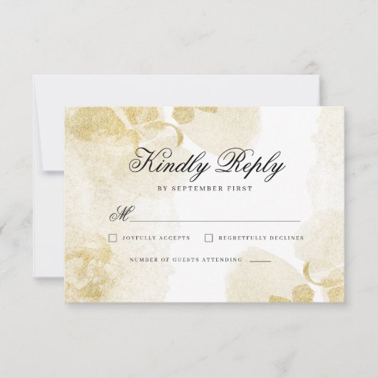 抽象芸術金ゴールドウェディングRSVPカード 出欠カード (正面)