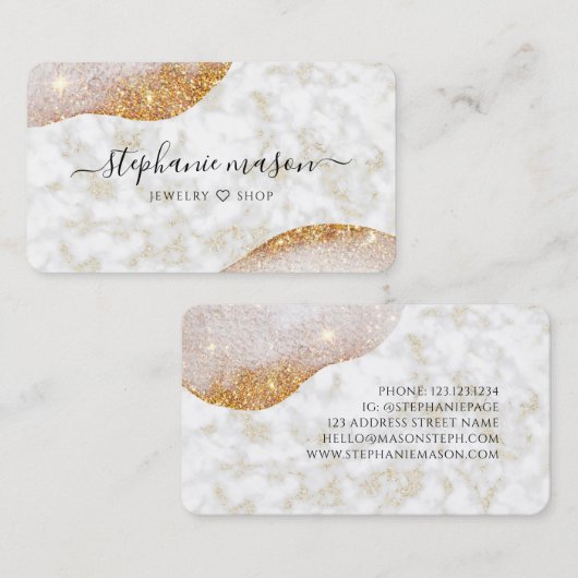 抽象芸術金ゴールドエレガントグリッターホワイトマーブルモダン 名刺 (正面/裏面)
