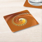 抽象芸術金ゴールドオレンジ色のグラデーション緩和曲線フラクタル スクエアペーパーコースター (アングル)