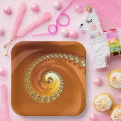 抽象芸術金ゴールドオレンジ色のグラデーション緩和曲線フラクタル ペーパープレート (パーティー)