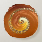 抽象芸術金ゴールドオレンジ色のグラデーション緩和曲線フラクタル ラウンドクッション (正面)