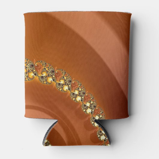 抽象芸術金ゴールドオレンジ色のグラデーション緩和曲線フラクタル 缶クーラー (正面)