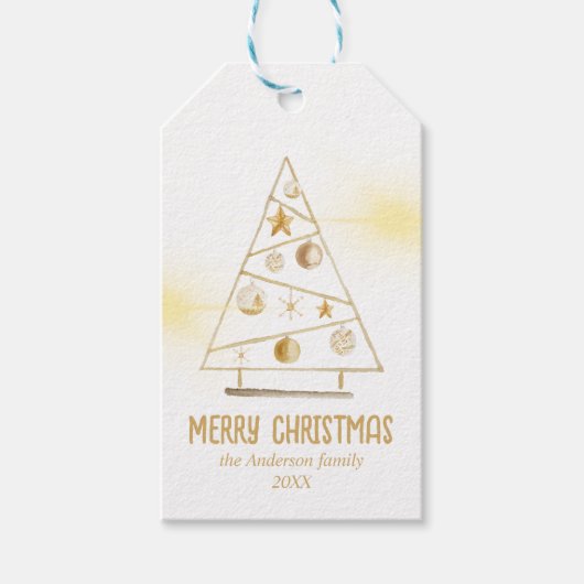 抽象芸術金ゴールドオーナメントツリーメリークリスマス ギフトタグ (正面)