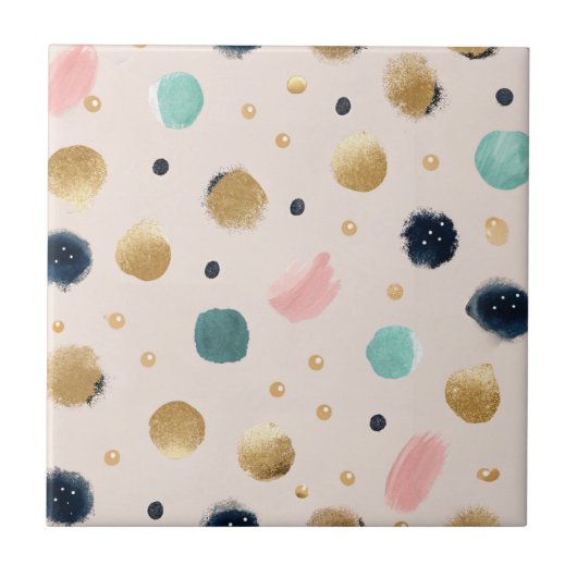 抽象芸術金ゴールドカラフルとブラシストローク円 タイル (正面)