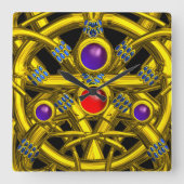 抽象芸術金ゴールドカラフルケルト結び目模様 スクエア壁時計 (正面)