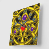 抽象芸術金ゴールドカラフルケルト結び目模様 スクエア壁時計 (傾斜)