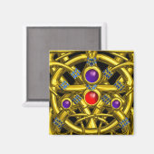 抽象芸術金ゴールドカラフルケルト結び目模様 マグネット (正面/裏面)