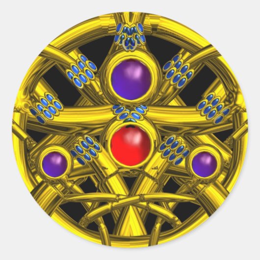 抽象芸術金ゴールドカラフルケルト結び目模様 ラウンドシール (正面)