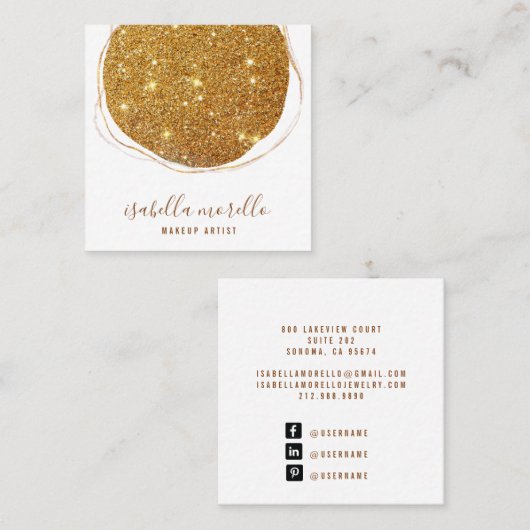 抽象芸術金ゴールドグリッタースクリプト名メイクアップアーティスト スクエア名刺 (正面/裏面)
