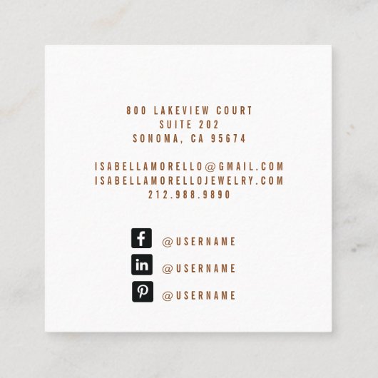 抽象芸術金ゴールドグリッタースクリプト名メイクアップアーティスト スクエア名刺 (裏面)