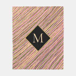 抽象芸術金ゴールドグリッタースパークルモノグラム フリースブランケット