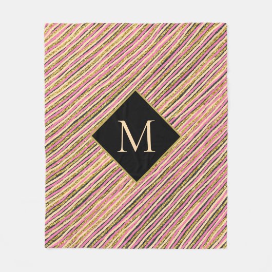 抽象芸術金ゴールドグリッタースパークルモノグラム フリースブランケット (正面)