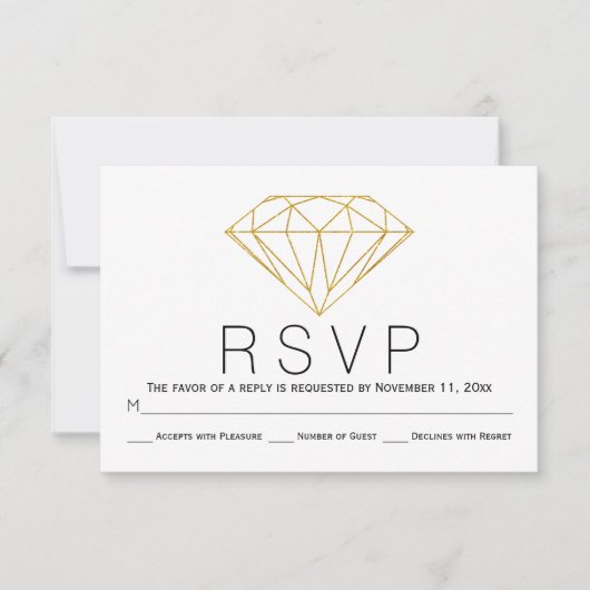 抽象芸術金ゴールドグリッターダイヤモンドウェディングRSVPカード 出欠カード (正面)