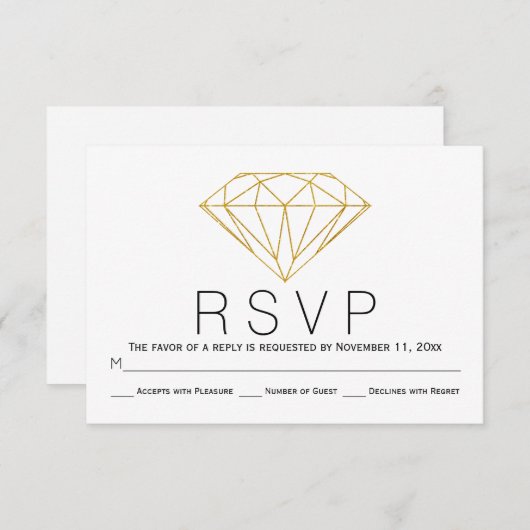 抽象芸術金ゴールドグリッターダイヤモンドウェディングRSVPカード 出欠カード (正面/裏面)