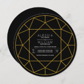 抽象芸術金ゴールドグリッターダイヤモンドジュエル結婚ブラック 招待状 (正面/裏面)