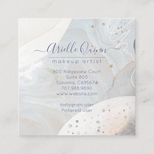 抽象芸術金ゴールドグリッター水彩化粧アーティスト スクエア名刺 (裏面)