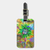 抽象芸術金ゴールドグリーンサンフラワー |レトロファンキー| ラゲッジタグ (正面縦)
