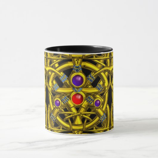 抽象芸術金ゴールドケルト結び目模様と宝石 マグカップ (中央)
