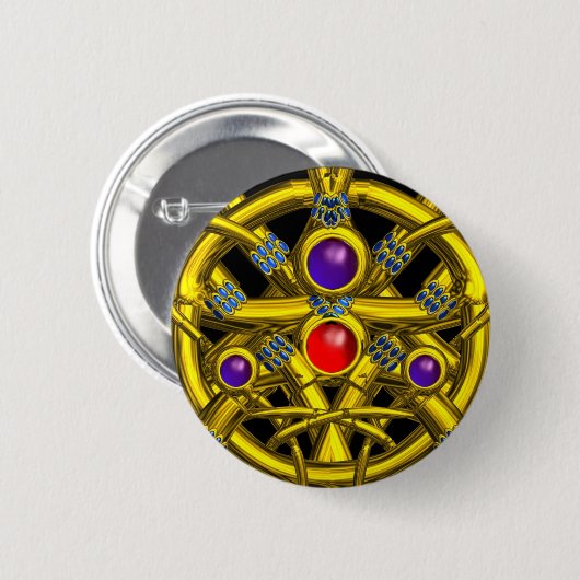 抽象芸術金ゴールドケルト結び目模様カラフル 缶バッジ (正面&裏面)