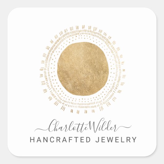 抽象芸術金ゴールドサン手作フェイクり箔製品 スクエアシール (正面)