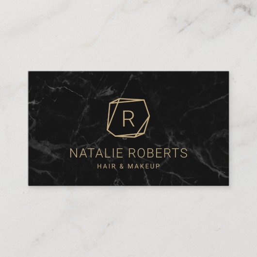 抽象芸術金ゴールドジオメトリックロモダンゴ黒大理石 名刺 (正面)