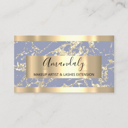 抽象芸術金ゴールドストロークフレームマーブルスモーキーブルー 名刺 (正面)