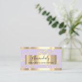 抽象芸術金ゴールドストロークフレームマーブルバイオレットラベンダー 名刺 (スタンド正面)