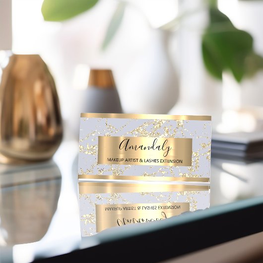 抽象芸術金ゴールドストロークフレームマーブルブルーパステル 名刺