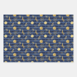 抽象芸術金ゴールドスノーフレークホリデーバルブブルー ラッピングペーパーシート