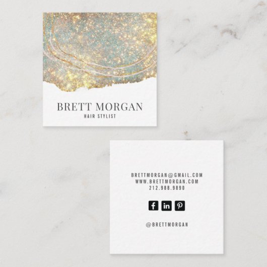 抽象芸術金ゴールドスパークルグリッター美容師 スクエア名刺 (正面/裏面)