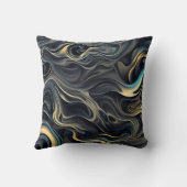 抽象芸術金ゴールドスモークデザインオンブラック クッション (裏面)