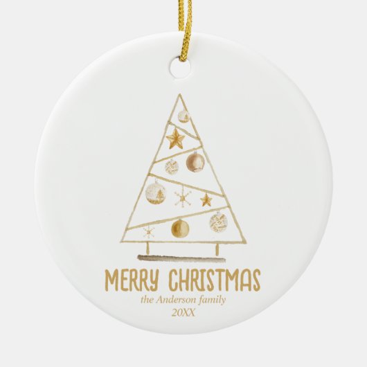 抽象芸術金ゴールドツリーメリークリスマス セラミックオーナメント (正面)