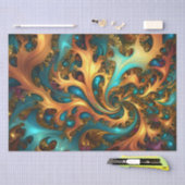 抽象芸術金ゴールドティール（緑がかった色）オレンジフレイムス、 薄葉紙 (クラフト)