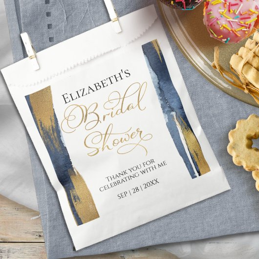 抽象芸術金ゴールドネイビーブルーブライダルシャワーありがとう フェイバーバッグ