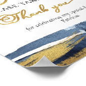 抽象芸術金ゴールドネイビーブルーブライダルシャワーウィズサイン ポスター (角)