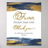 抽象芸術金ゴールドネイビーブルーブライダルシャワーウィズサイン ポスター (正面)