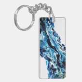 抽象芸術金ゴールドネイビーブルーホワイトグレー流体アート キーホルダー (正面左)