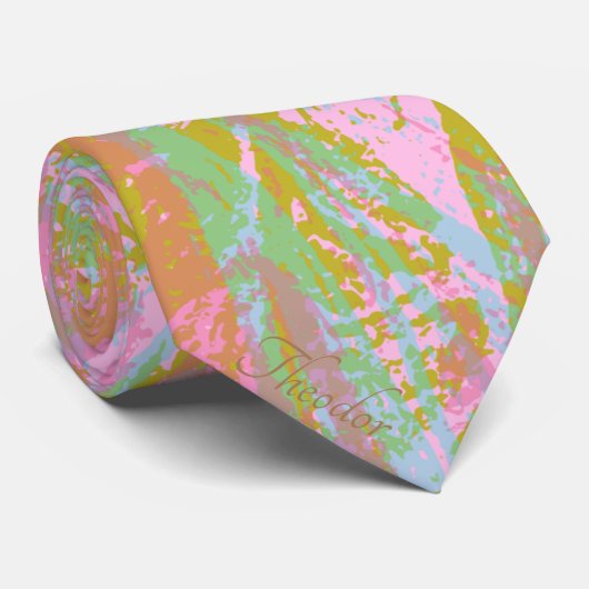 抽象芸術金ゴールドバタフライピンクバイオレットパターン ネクタイ (ロール)