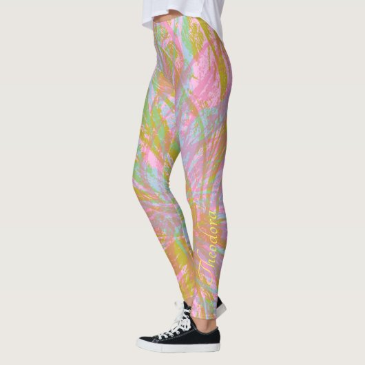 抽象芸術金ゴールドバタフライピンクバイオレット レギンス (左)