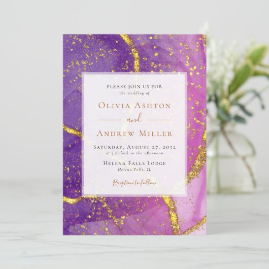 抽象芸術金ゴールドパープユニークル結婚ズ 招待状 (スタンド正面)