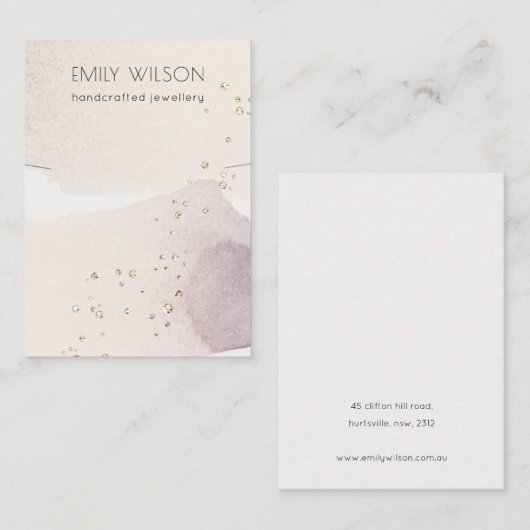 抽象芸術金ゴールドパープルウォーターカラーネックレスディスプレイ 名刺 (正面/裏面)