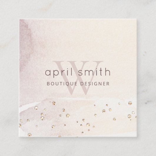 抽象芸術金ゴールドパープルモノグラムレビュー要求 スクエア名刺 (正面)