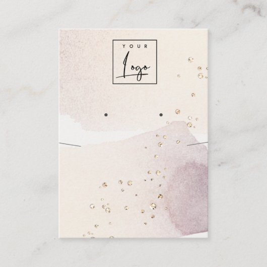 抽象芸術金ゴールドパープルロゴイヤリングネックレスディスプレイ 名刺 (正面)