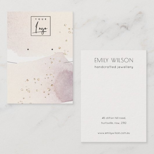 抽象芸術金ゴールドパープルロゴイヤリングネックレスディスプレイ 名刺 (正面/裏面)