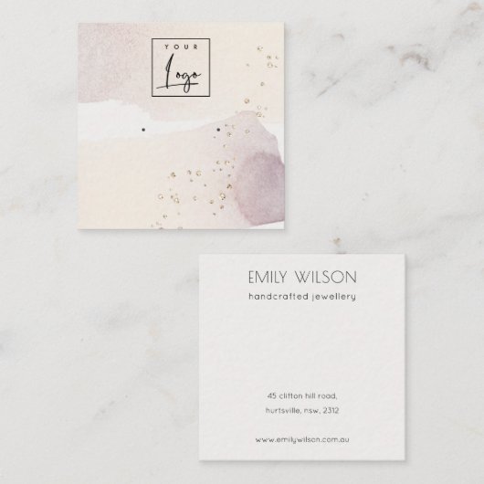 抽象芸術金ゴールドパープルロゴバンドイヤリングディスプレイ スクエア名刺 (正面/裏面)